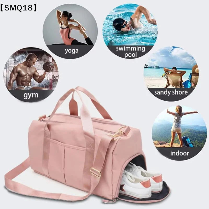 Gym Bag with Shoe Compartment and Wet Bag Airplane Travel Duffel Bag Sports Fitness Tote Bag for Swimming Yoga【Smq】