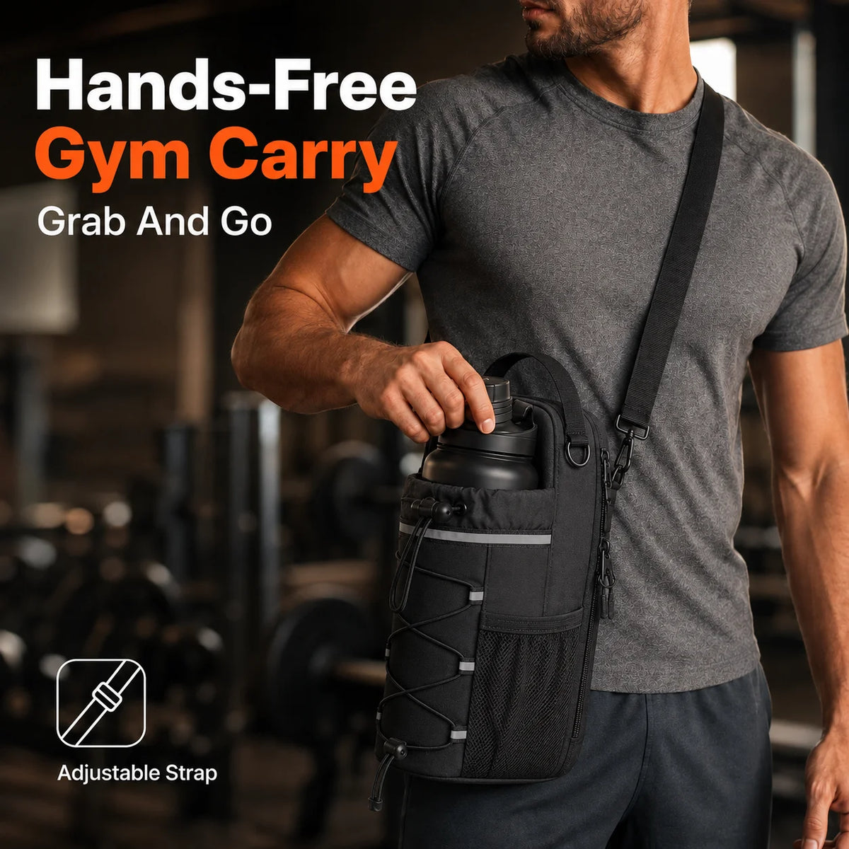 Magnetic Gym Bottle Bag Water Bottle Holder Fitness Accessory Hands Free Storage Bag for Gym Workout Running Travel Sports Gear