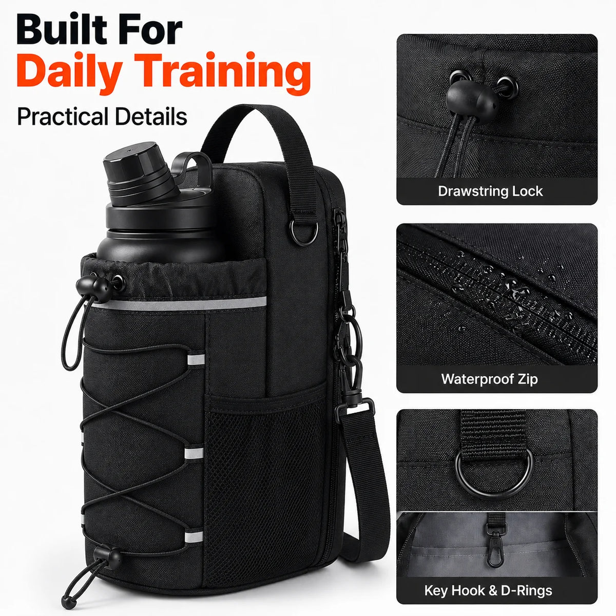 Magnetic Gym Bottle Bag Water Bottle Holder Fitness Accessory Hands Free Storage Bag for Gym Workout Running Travel Sports Gear