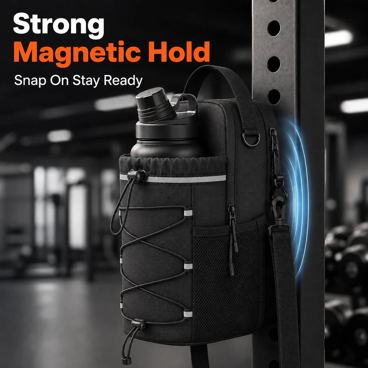 Magnetic Gym Bottle Bag Water Bottle Holder Fitness Accessory Hands Free Storage Bag for Gym Workout Running Travel Sports Gear