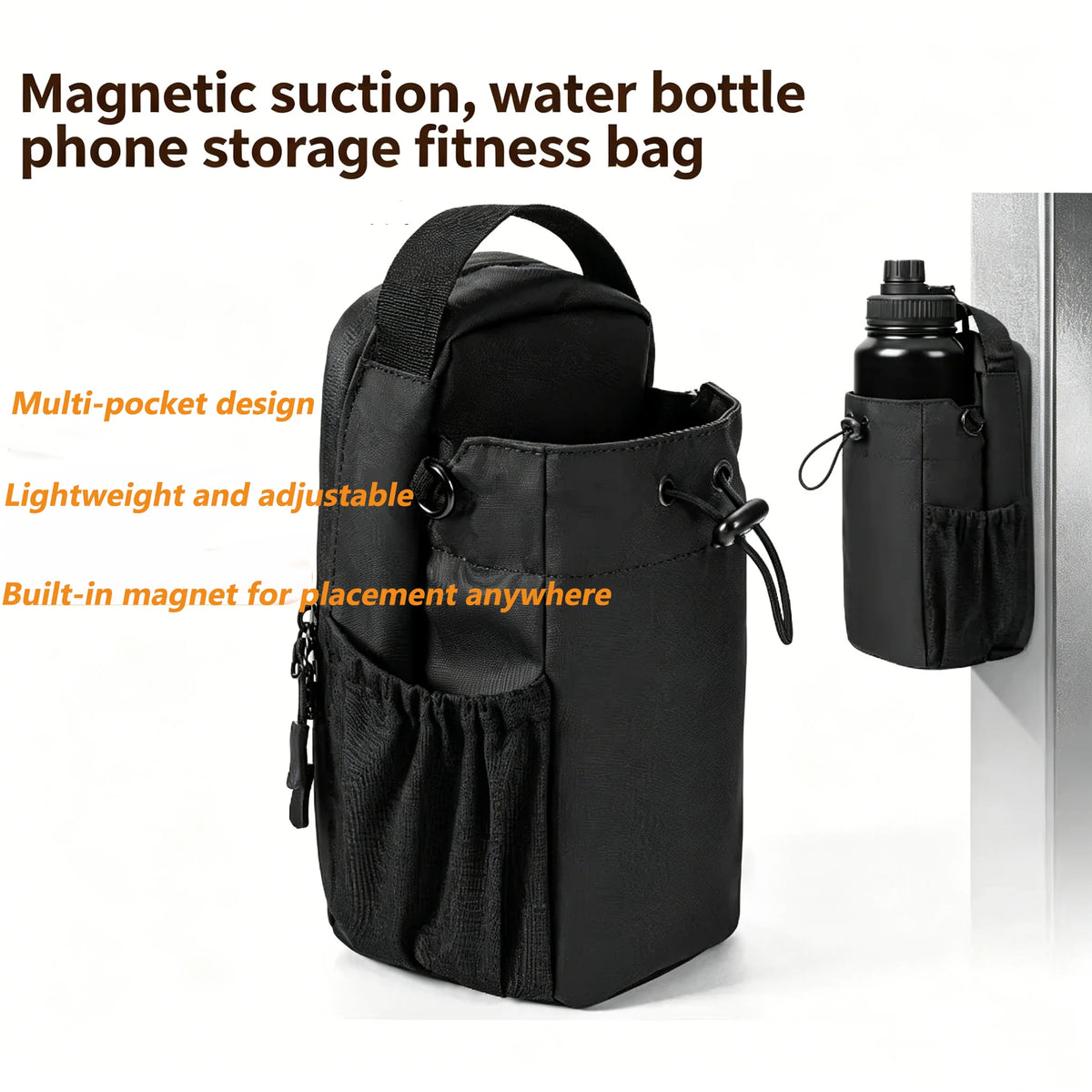 Magnetic Gym Bottle Bag Water Bottle Holder Fitness Accessory Hands Free Storage Bag for Gym Workout Running Travel Sports Gear